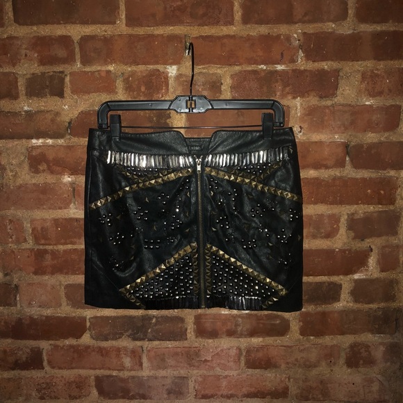 Ladakh Dresses & Skirts - Ladakh Black Faux Leather Embellished Skirt